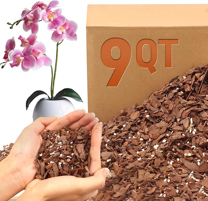 Orchid Bark Potting Mix - 9QT Natural Orchid Potting Mix for Repotting, Blended with Small Pine Bark and Perlite to Provide Ideal Ventilation and Good Drainage for Orchids and Other Potted Plants