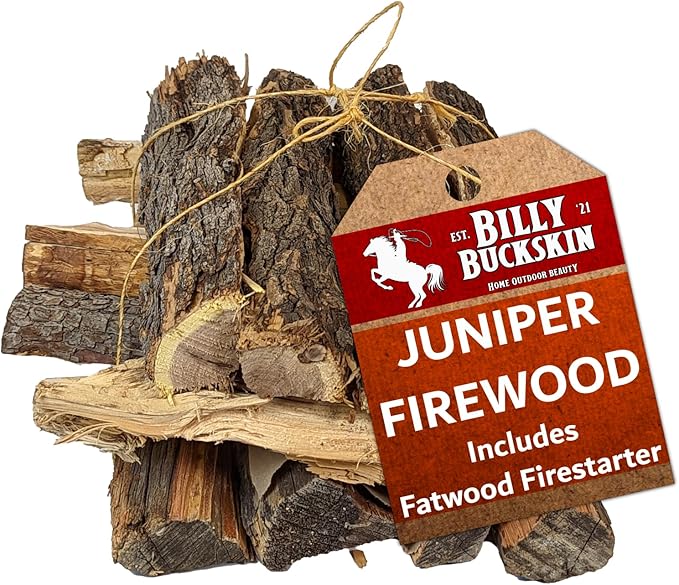18 LB. Juniper Firewood & Fatwood Firestarter by Billy Buckskin Co., Aromatic & Seasoned Wood Logs, Fire Wood Logs Perfect Firestarter for Fire Pit, Fireplace, Campfires, Bonfire, Outdoor BBQ Grilling