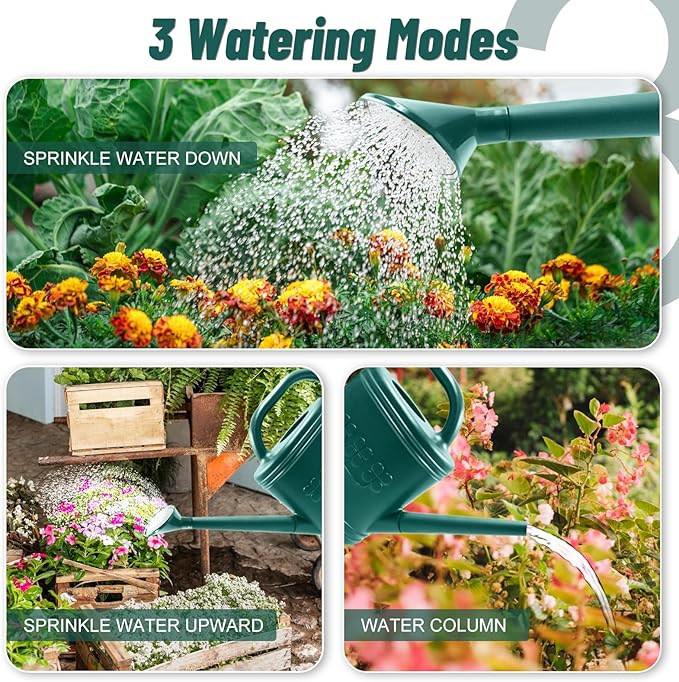 2 Gallon Watering Can, Outdoor Watering Can for Plants, Garden Water Can with Removable Long Spout and Stainless Steel Sprinkler Head, Large Water Can for Greenhouse (Dark Green, 2 Gallon)