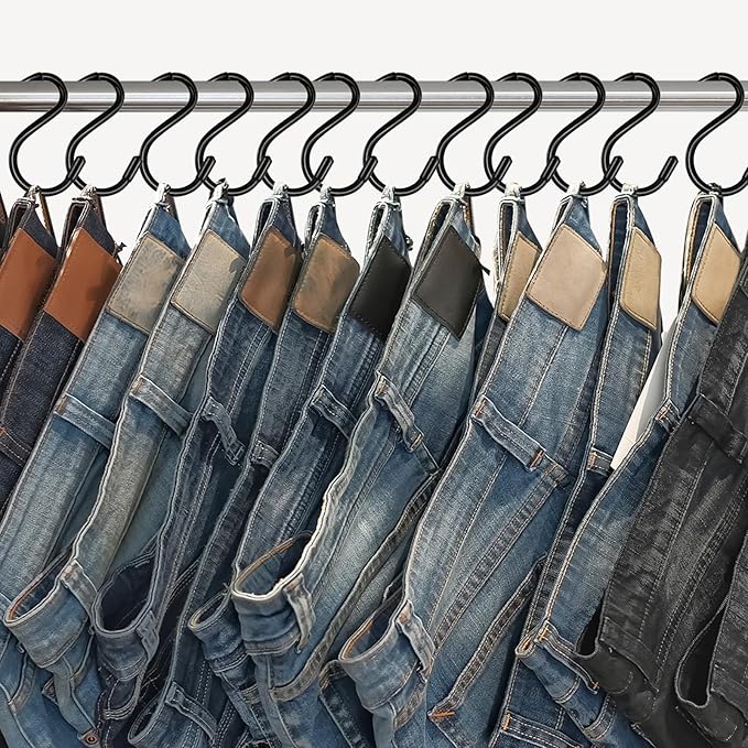 24 Pack 3 Inch S Hooks for Hanging Plants, Small Heavy Duty Vinyl Coated Non-Slip Black Hooks, Pot Rack Closet Hooks for Clothes, Kitchen Utensils, Pots, Pans, Bags