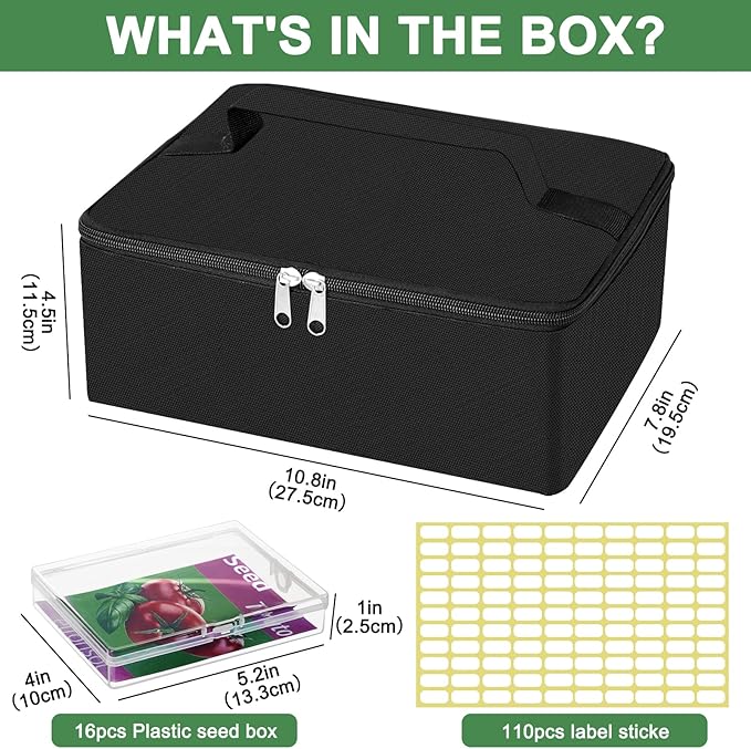 16 Slots Seed Storage Organizer Box with Zipper Bag Stickers, Big Capacity Oxford Cloth Seed Container use for Seed Packets, Garden Seed Storage Organizer for Seeds, Plant, Vegetable (White)