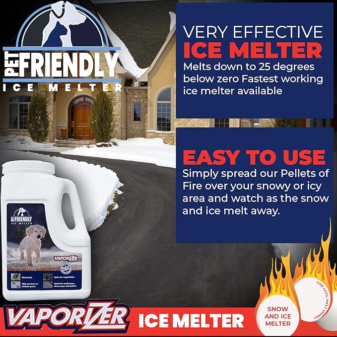 Snow & Ice Melter Pet Safe & Paws 100% Salt Free - Safe for Dogs & Cats - Effective to -25°F 8lb Shaker Jug