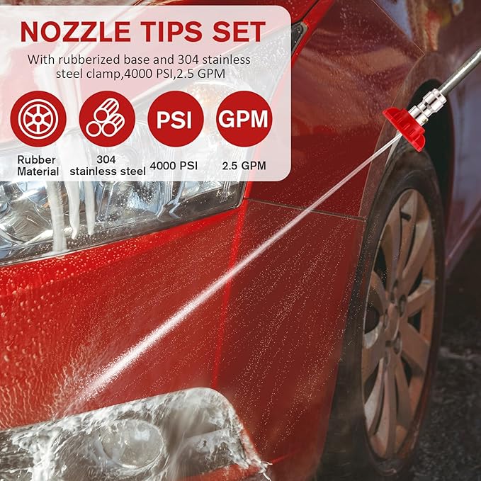 10 Pcs Pressure Washer Nozzle Tips 1/4 Inch Quick Connector 2.5 Gpm 4000 Psi Power Washer Spray Tips Set for Home Car Patio Driveway (Red)