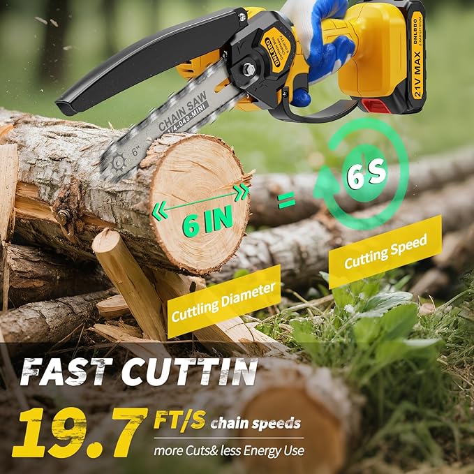 Mini Electric Chainsaw,6inch Mini Chainsaw Cordless,With Battery Level Display,Equipped With 2 21V2.0Ah Batteries and 3 Chains for Tree Trimming Wood Cutting, Best Gifts for Dad, Husband