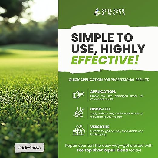 Soil Seed & Water Tee Top Divot Repair Blend – Turf Repair Soil Organic Fertilizer for Golf Greens, Lawns & Sports Fields - OMRI Listed Organic Fertilizer