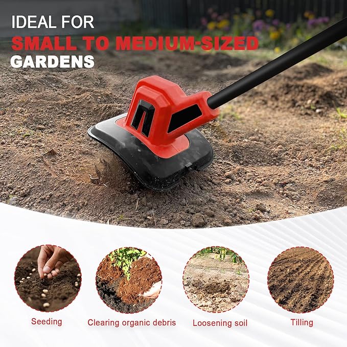 MaxMore Cordless Tiller Cultivator Compatible with Milwaukee 18V Battery (Tool Only), Electric Garden Rototiller with 48 Steel Tines, 270RPM, 8.7" Tilling Width, 6.3" Depth for Gardening, Soil Turning
