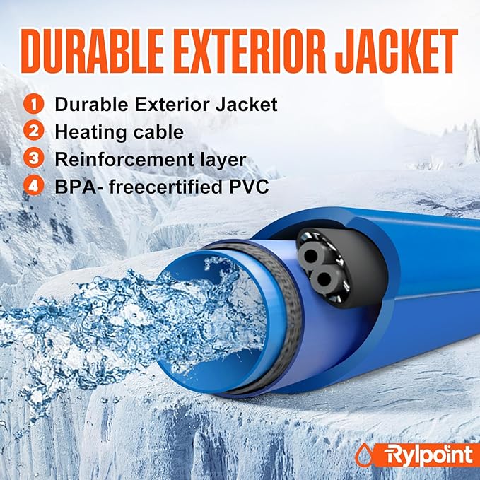 100FT Heated Water Hose for RV,Heated Drinking Water Hose,Lead and BPA Free,1/2"Inner Diameter,Temperatures Down to -47°F,Rv Accessories for Campers, Livestock, Agriculture