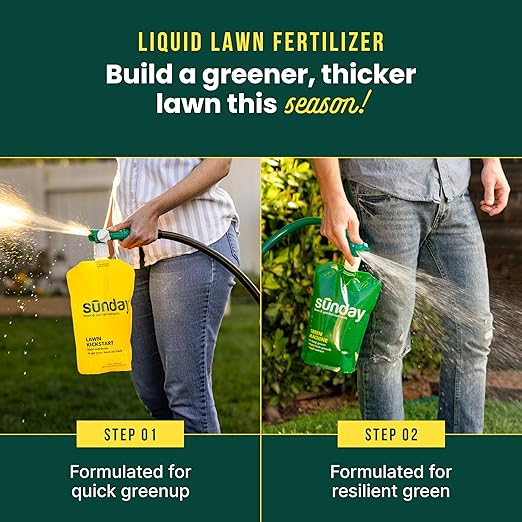 Sunday Lawn Kickstart + Green Machine Liquid Fertilizer - Lawn Fertilizer for Lush Growth - Includes Sprayer Attachment for Easy Application in 15 Minutes or Less - Covers Up to 5,000 Sq Ft Each