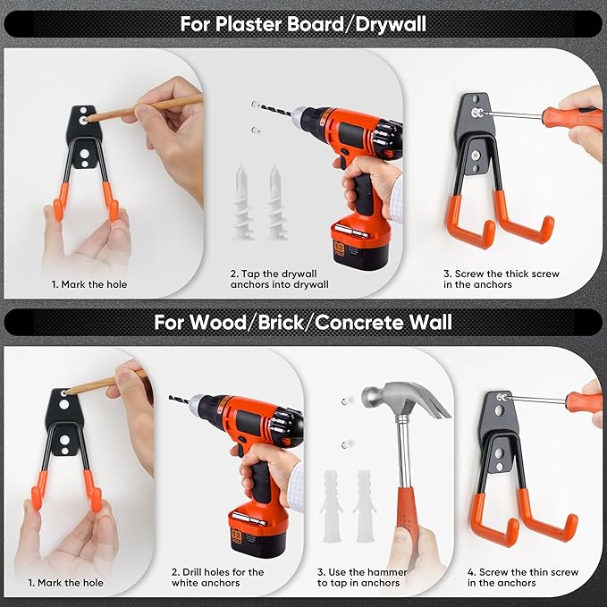 Nacial 18 Pack Garage Hooks Heavy Duty, Utility Steel Garage Storage Hook with 2 Storage Straps, Utility Garage Wall Mount Hooks for Hanging Bike, Ladder and Garden Tools, Perfect for Father Day Gifts