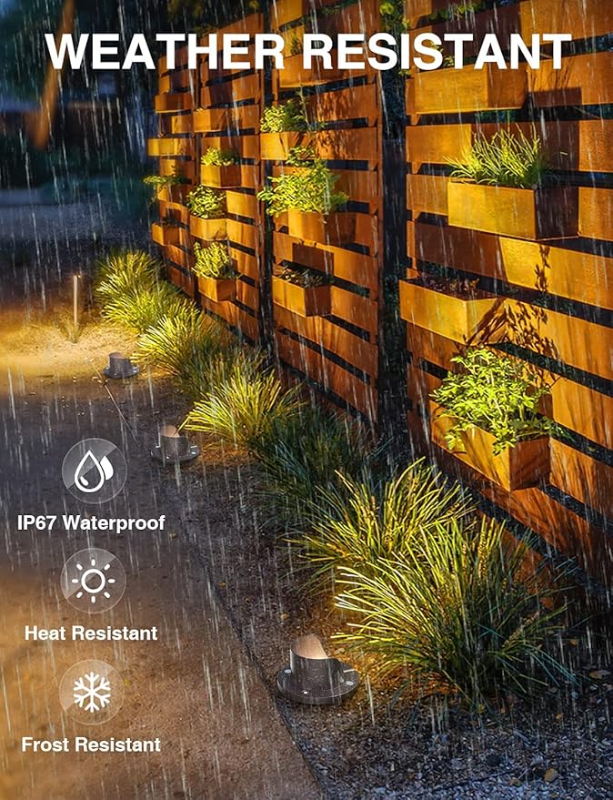 SUNVIE 12 Pack Low Voltage Landscape Lighting 12W LED Outdoor In-Ground Waterproof Shielded Well Lights Warm White Paver Lights with Wire Connectors for Pathway Garden Yard Fence Deck
