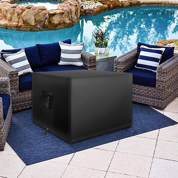 Square Fire Pit Cover Fits 40-44 Inch Fire Pit Table. 600D Heavy Duty Waterproof Firepit Cover. Outdoor Fade Resistant Material with Drawstring and Handles, All Weather