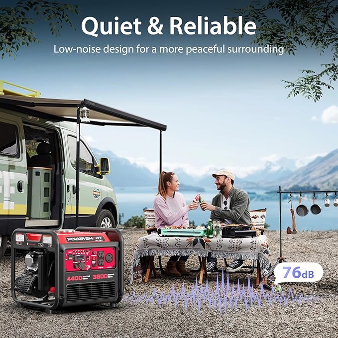 PowerSmart 4400-Watt Portable Inverter Generator, Gas Powered, CO-Sensor, Lightweight & Quiet for Home Use and Emergency Backup, Camping, EPA Compliant