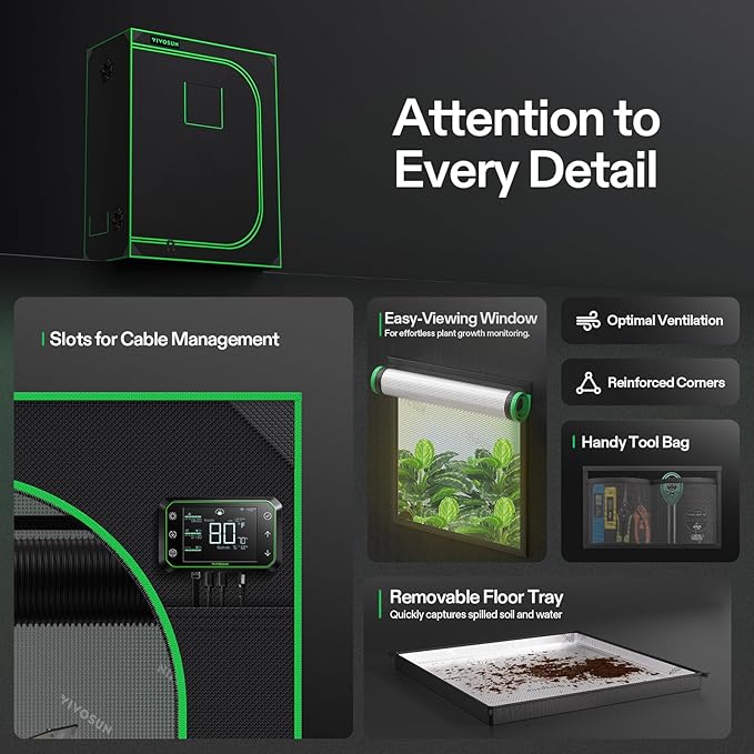 VIVOSUN S425 4x2 Grow Tent, 48"x24"x60" High Reflective Mylar with Observation Window and Floor Tray for Hydroponics Indoor Plant for VS2000