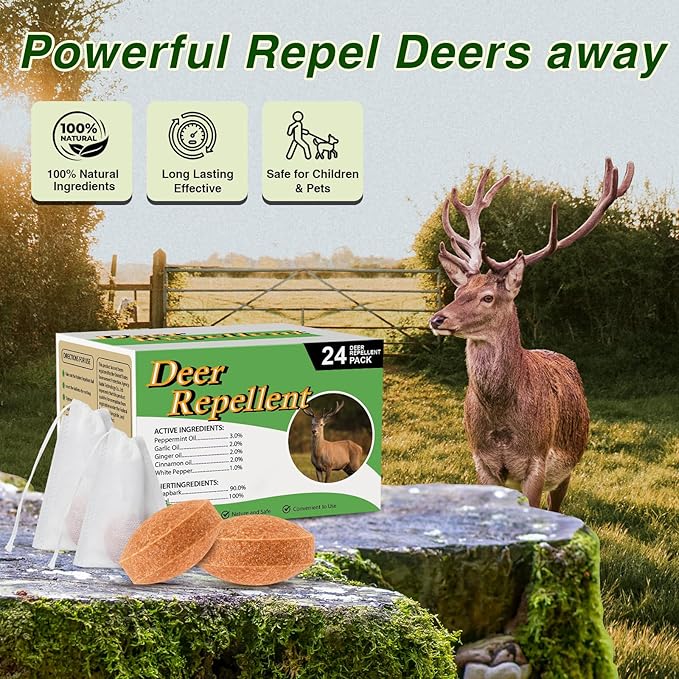 24 Pack Deer Repellent, Rabbit Repellent Outdoor Deer Repellents for Plants Deer Deterrent for Flower Vegetable Tree, Deer Rabbit Repeller Keep Deer Rabbit Out of Lawn Garden