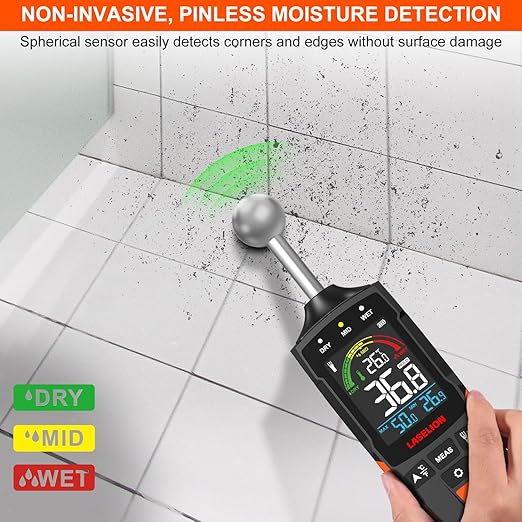 MS04 Pinless Moisture Meter with Ball Probe for Non-Destructive Area Scans Ideal for Wood Walls and Construction Materials Customizable Humidity Alarms Built-in Flashlight