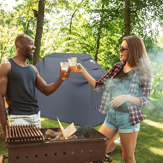 Grill Cover 600D Heavy Duty, Universal Fit Waterproof BBQ Grill Protector with Adjustable Straps, Weatherproof Outdoor Oven Cover for All Seasons