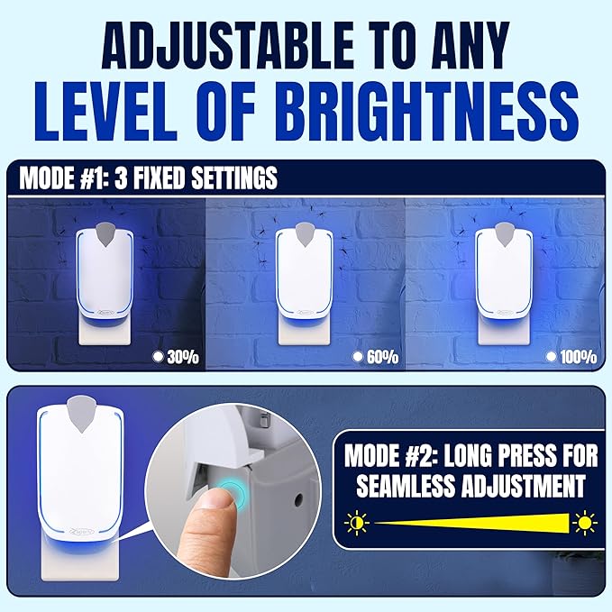 2 Fruit Fly Traps & 10 Adhesive Cartridges, Indoor Plug-in Bug Catcher, UV Light Fly Trap Captures Fruit Flies, Gnats, Houseflies, Moths, and Flying Insects for Kitchen, Bathroom, Plant Areas