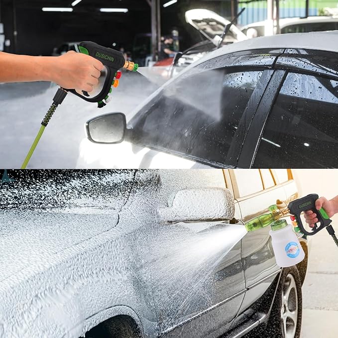 DUSICHIN Pressure Washer Gun with Foam Cannon,4000 PSI Car Wash Kit Snow Foam Lance Sprayer with 1/4" Quick Connector and 5 Nozzle Tips,1L Bottle DUS2702