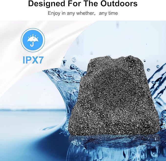 Herdio 8" Outdoor Rock Passive Speakers 600 Watt,IPX7 Waterproof,Hardwired, for Pool,Garden,Deck,Outdoor Activities (Black,Pair)