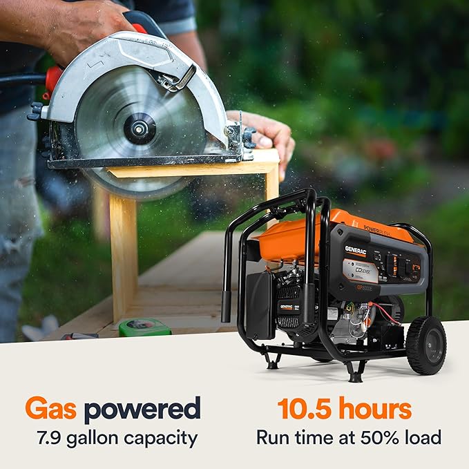 Generac 10,000/8,000-Watt Portable Gas Generator - Electric Start - Home Backup or RV Ready - Heavy Duty Frame - Quiet, Long Runtime, Emergency Power - 49-State Compliant