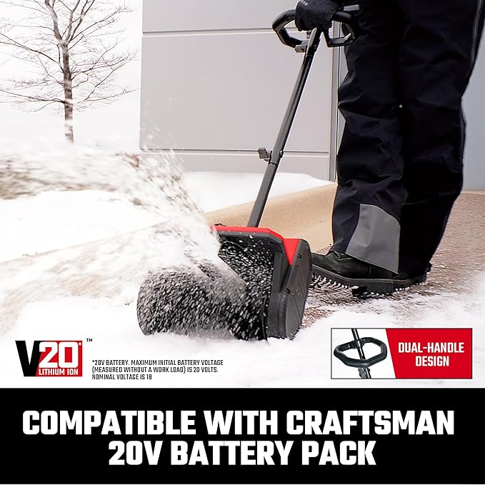 CRAFTSMAN Electric Snow Shovel, 20V 10-Inch Cordless Snow Shovel, Adjustable Direction & Handle, Battery Powered Snow Remove Tool for Patio Deck Driveway (Bare Tool)