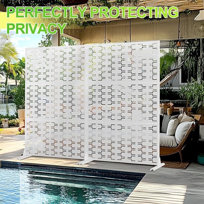 Outdoor Privacy Screen,72" H×47" W Metal Privacy Screen, Freestanding Privacy Fence Panels for Patio