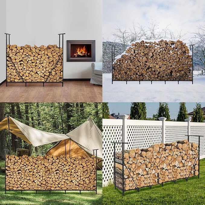 Vailge Firewood Rack Outdoor 4FT with Waterproof Firewood Carrier Bag, Adjustable Heavy Duty Steel Firewood Holder Storage, Log Rack for Fireplace, Fire Pit, Backyard, Camping