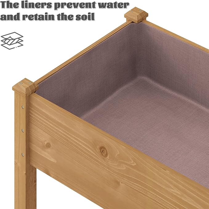 Wooden Raised Garden Bed ，Planter Box with Legs, Wooden Planter -Grow Herbs and Vegetables Outdoors – Naturally Rot-Resistant - Unmatched Strength Lasts Years (Brown-L)