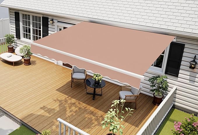 MCombo 13.2x7.8 Feet Manual Retractable Patio Door Window Awning Sunshade Shelter Outdoor Canopy,1308 (Beige, 13.2'(L) x 7.8'(W))