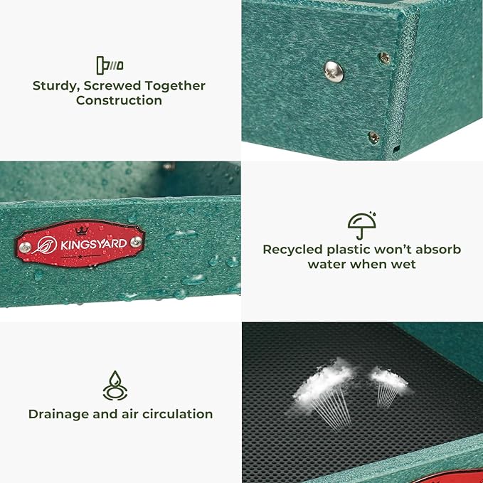 Kingsyard 2 Tier Platform Bird Feeder for Outdoors Hanging, Recycled Plastic Flat Bird Feeder Tray with Large Capacity 5 lbs, Garden Decoration Attracting Wildbirds, Green