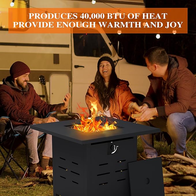 Walsunny 30 inch Outdoor Propane Fire Pit 40,000 BTU Gas Fire Pit Table with Lid & Lava Rock, Waterproof Cover, Square Gas Firepit Table for Garden/Patio, CSA Certification