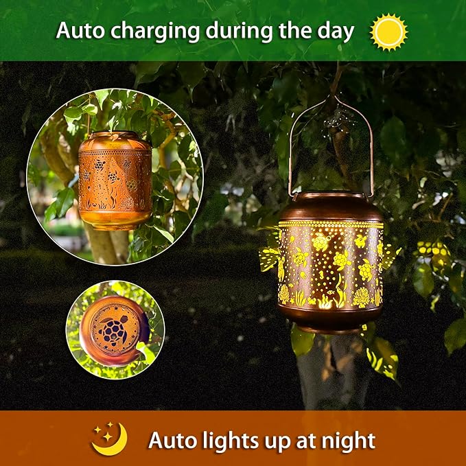 2 Pack Sea Turtle Solar Lanterns Outdoor Waterproof,Hanging Solar Lights Sea Turtle Gifts for Women Metal LED Decorative Light for Yard,Patio,Lawn,Tabletop,Pathway,Landscape,Garden Decor
