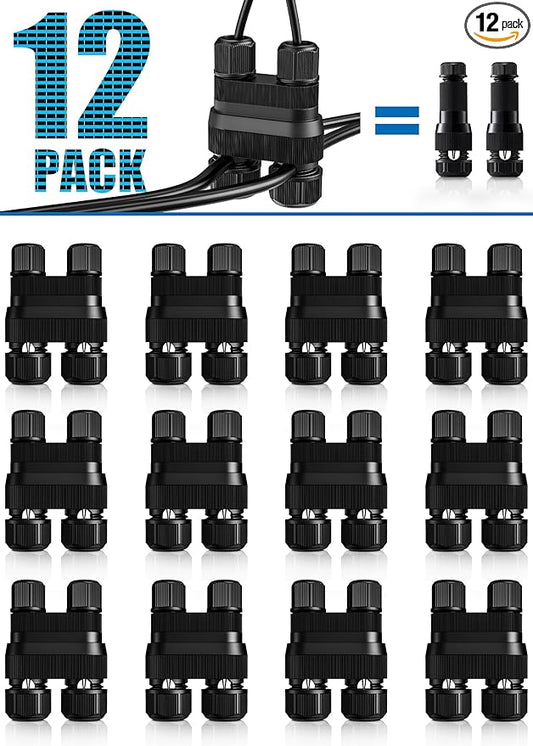 SUNVIE Fastlock2 Low Voltage Landscape Lighting Wire Connector Landscape Light Connectors Waterproof 12-18 Gauge Landscape Wire Connector for Outdoor Landscape Lighting Path Lights, 12 Pack