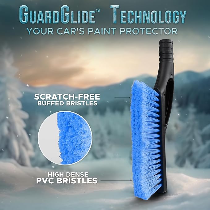 EcoNour 27" Aluminum Snow Brush 4 Pack with Ice Scrapers for Car Windshield and Window | Car Snow Scraper and Brush with Ergonomic Foam Grip Winter Accessories (Orange, Pink, Green, Blue)