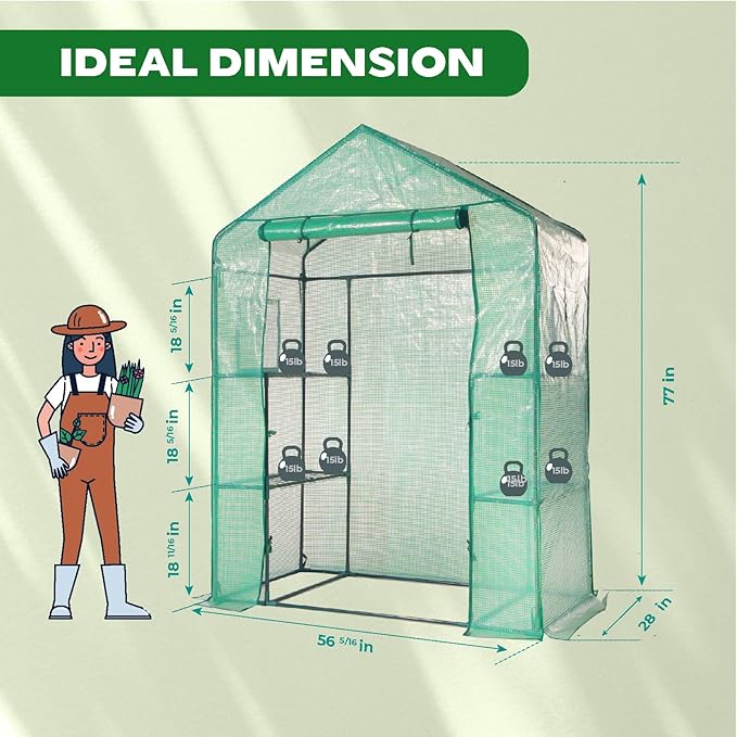 IDZO Walk in Greenhouse, Outdoor Greenhouse with Durable PE Cover & Sturdy Steel Frame for All Seasons, Convenient Rollable Door, Anchor & Rope Included for More Stable Stand, Easy to Install