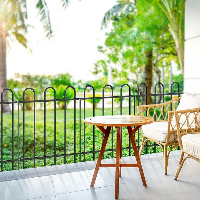 Metal Garden Fence 30 in H x 16 ft L, No dig Garden Border Yard Fencing, Dog Fence Outdoor Temporary Animal Barrier for Flower Bed Lawn and Patio, 8 Panels + 9 Stakes Black