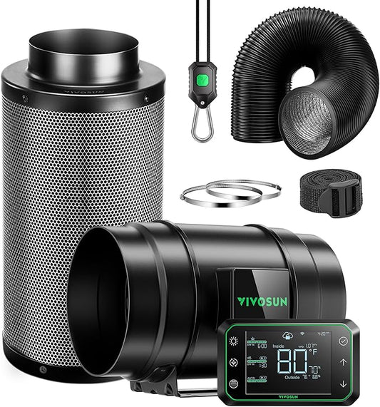 VIVOSUN Smart Air Filtration PRO G8 Kit 8", AeroZesh G8 Inline Duct Fan w/GrowHub E42A Temp. Humidity WiFi-Controller, Carbon Filter & Ducting, Cooling & Ventilation System for Grow Tent, Hydroponics