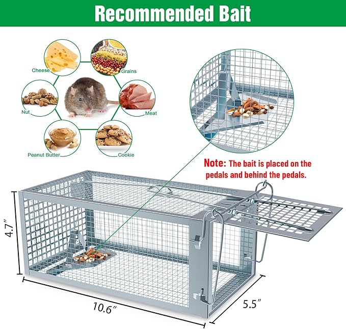 2 Packs Humane Rat Trap Outdoor, Wanqueen Humane Mouse Traps Indoor, Small Rodent Chipmunk Trap and Other Live Animal Cage Catch and Release