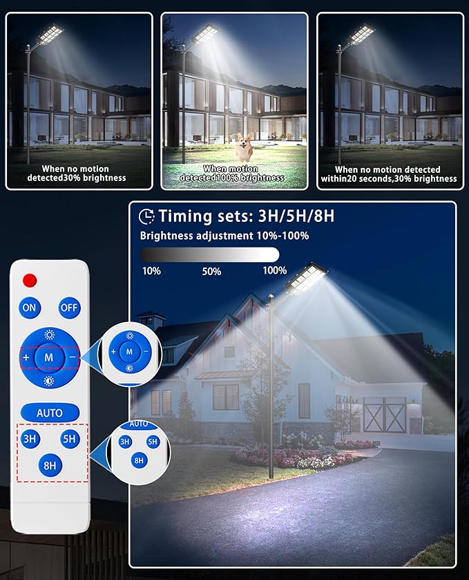 JAYNLT Y-8000W Solar Street Lights Outdoor,6500K Commercial Parking Lot Lights Dusk to Dawn, Waterproof Solar Security Flood Lamps with Motion Sensor and Remote for Yard, Garage, Driveway