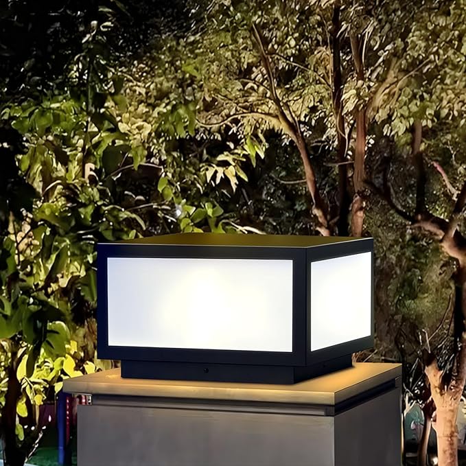 Outdoor Modern Post Light, LED Fence Deck Cap Light High Voltage Wired Lantern Column Lamp for Flat Surface Patio Garden Decoration with IP54 (High Voltage Wired, 12X12Inch)