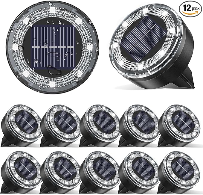 Mini Solar Ground Lights, 12 Pack Solar Lights Outdoor Waterproof, Upgraded LED Flat Landscape Lighting for Outside Pathway Garden Patio Yard Driveway,Cold White