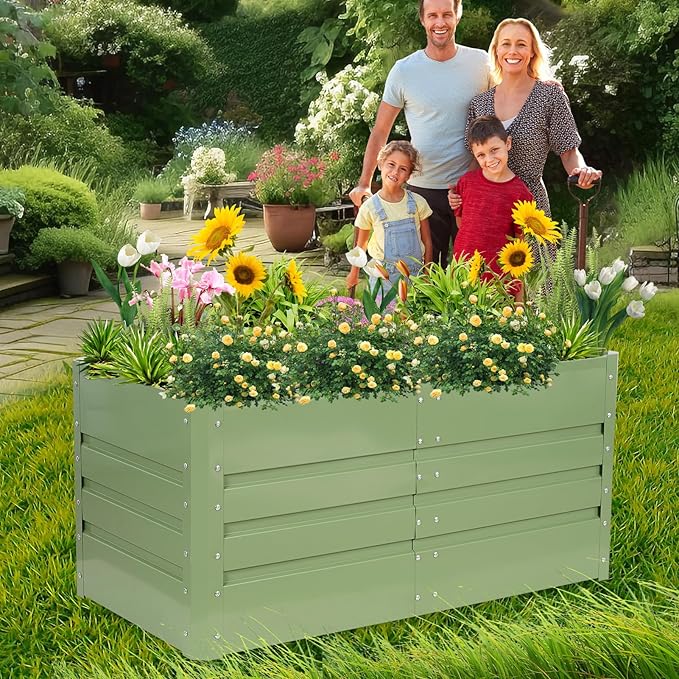 1MORE Raised Garden Bed- 4x2x1.8ft Planter Garden Boxes Outdoor, Raised Beds for Gardening, Large Metal Garden Bed Kit for Vegetables Flower, Deep Root Planter Raised Beds with Tools.Green,2pack