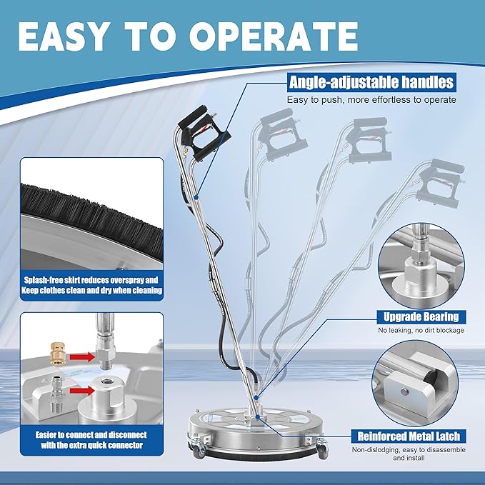 24" Pressure Washer Surface Cleaner with Dual Handle, 4 Wheels, Stainless Steel Power Wash Surface Cleaner Attachment, 4500 PSI Pressure Washer Accessory for Driveway Sidewalk Patio Cleaning