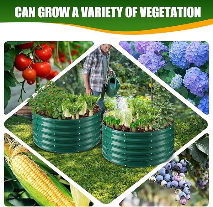 17" Tall Elevated Round Metal Rised Garden Bed- 2.7'x2.7' in Size and 0.8MM Thick Durable Planter Box for Vegetables Flowers Succulent at Patio/Garden Outdoor (Dark Green, 2.7FT Diameter)