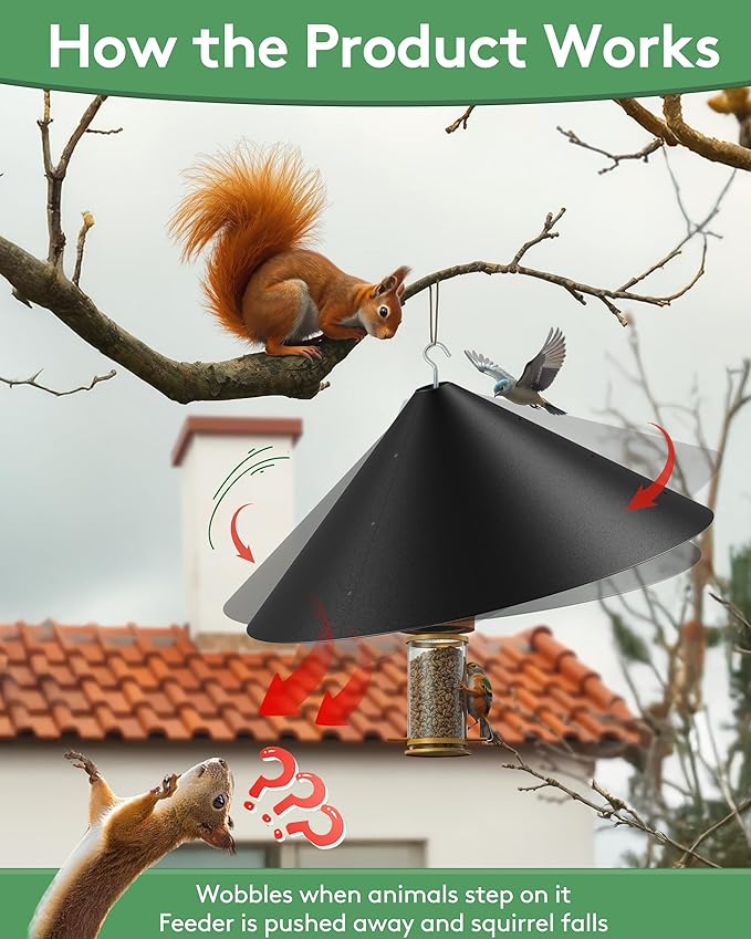 19 Inch Metal Squirrel Baffle for Bird Feeder, Hanging Baffles for Squirrel Proof Bird Feeders, Outdoor Cover Rain Guard, Rust Chew Proof Heavy Duty