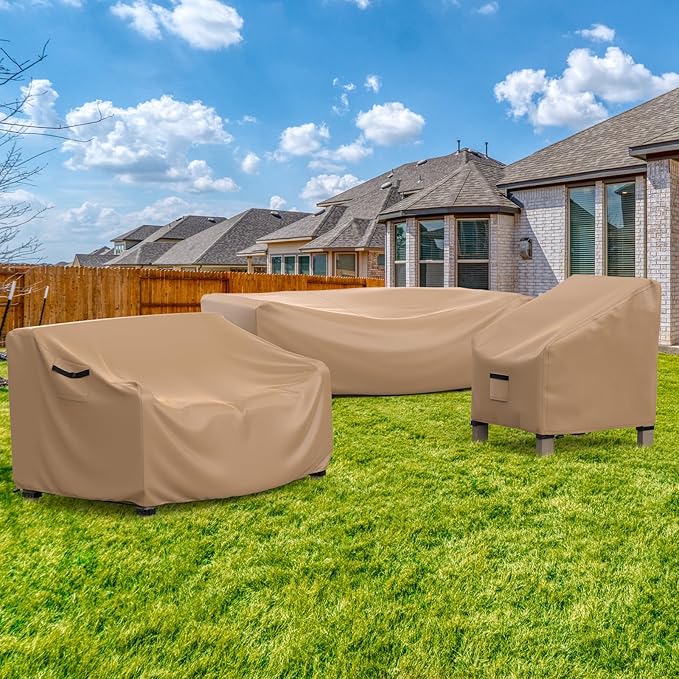 Patio Furniture Set Cover Waterproof, Heavy Duty Funiture Covers for Outdoor Sectional Sofa Set Wicker Rattan Table Chair Rectangular,108"L×82"W×28"H,Brown