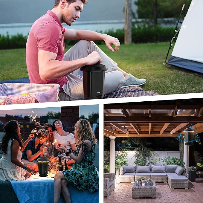 Olafus Outdoor Bluetooth Speakers 2 Packs, 40W True Wireless Stereo Patio Speaker Dual Pairing Lantern Speaker, 20 Warm White LED, Rich Bass for Garden Yard Camping