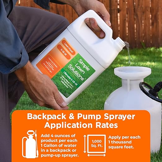 Ultimate 3-18-18 Lawn Food Liquid Fertilizer- Easy to Use Concentrated Spray- Any Grass Type- Summer & Fall - Simple Lawn Solutions- Turf Hardiness & Root Vigor- Phosphorus and Potassium (1 Gallon)