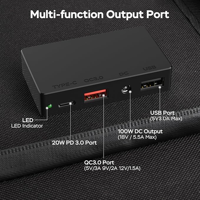 MARBERO 100W Portable Solar Panel 100 Watt Foldable Solar Panel Charger for Power Station, USB/DC Devices 18V Output(10 Connectors) >23% High Efficiency IP68 Waterproof for Camping Outdoor RV Cloudy