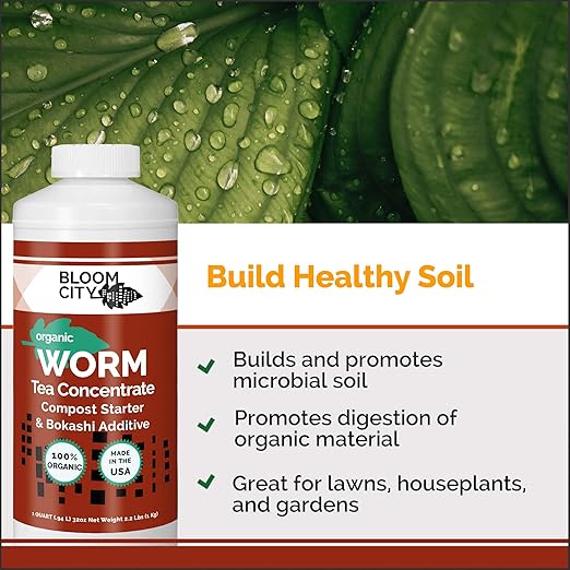 Organic Worm Tea Concentrate and Compost and Bokashi Booster by Bloom City, Gallon(128 oz)